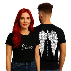 Polo Unisex Negro “Mi estrella es ella” Estampado Blanco – Starcris
