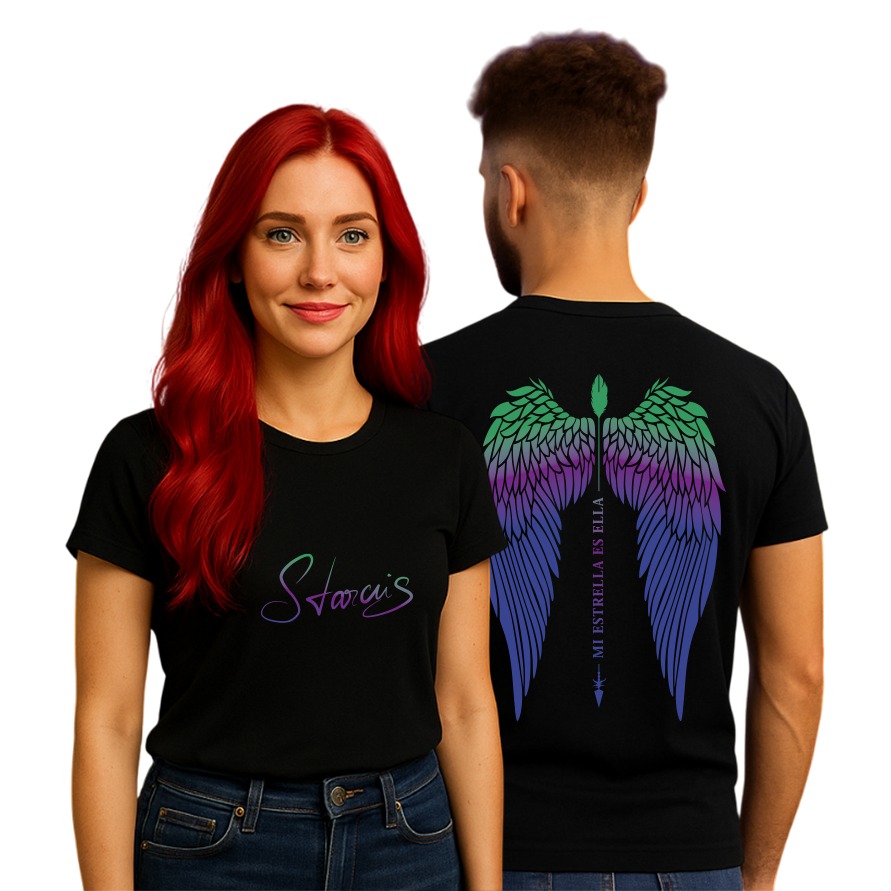 Polo Unisex Negro “Mi estrella es ella” Estampado Color – Starcris